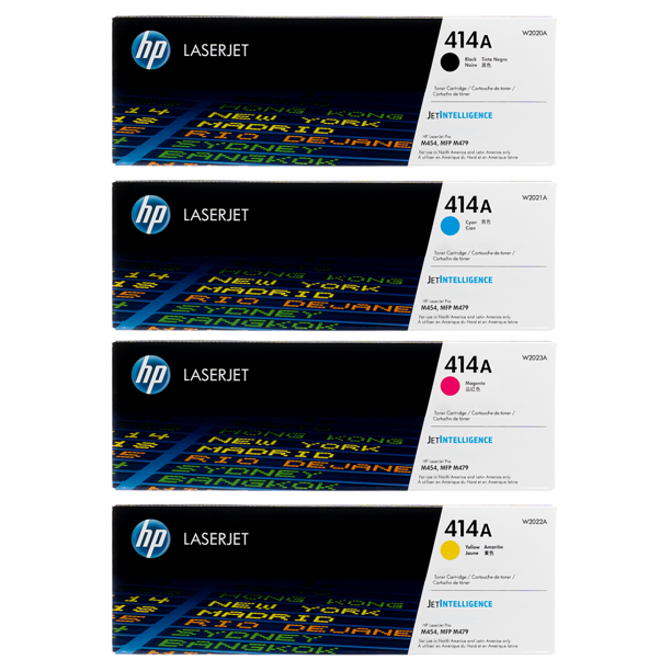 HP 414A (W2020A) All Colors Toner Cartridges - Black 2,400 - Color 2,100 Page Yield