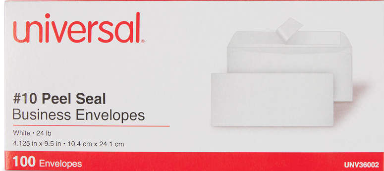 Peel Seal Strip Business Envelope, #10, Square Flap, Self-Adhesive Closure, 4.13 x 9.5, White, 100/Box
