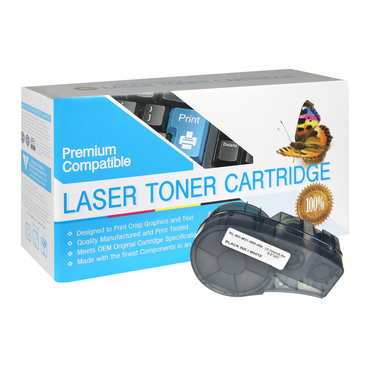 Compatible Brady M21-500-488 Label Tape (Black on White) by SuppliesOutlet