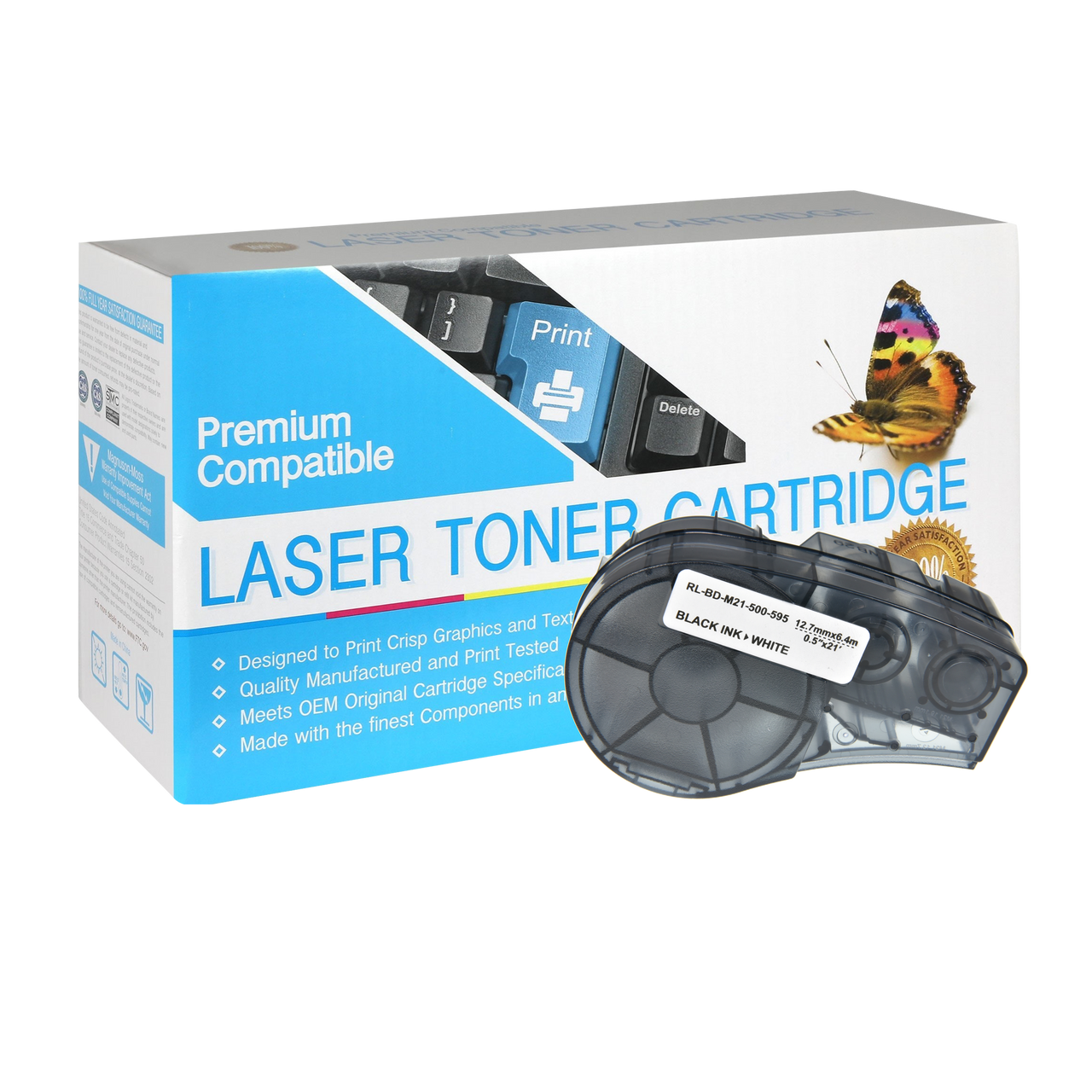 Compatible Brady M21-500-595-WT (Black on White) Label Tape - Size: 0.5" x 21