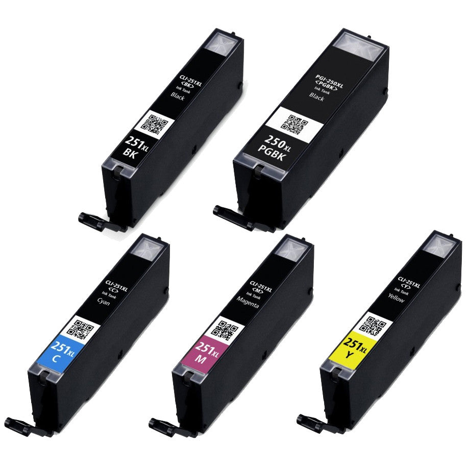 Compatible Canon PGI-250XL/CLI-251 (All Colors) High Yield Ink Cartridge - Black 800 - Color 600 Page Yield