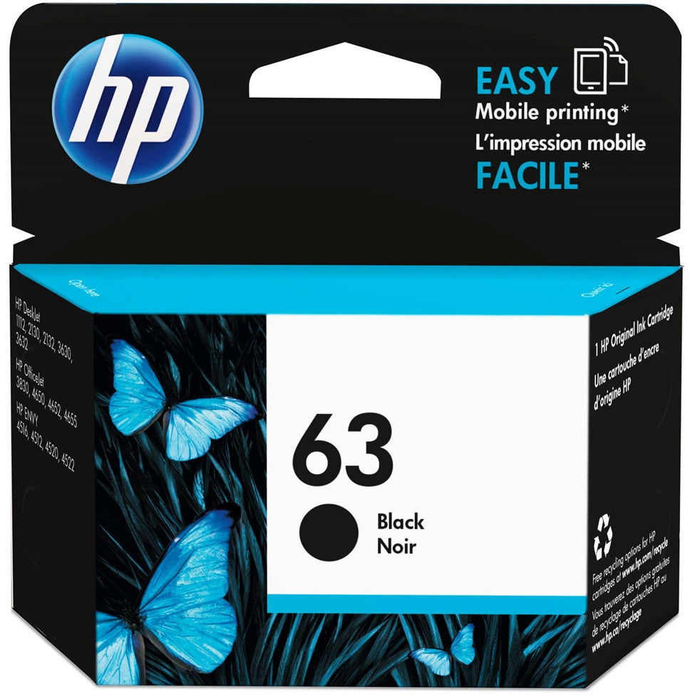 HP 63 (Black and Tri-Color) Ink Cartridge - Black 190 - Color 165 Page Yield
