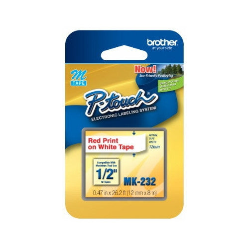 Brother MK232 P-Touch Label Tape (Red Print on White Tape)