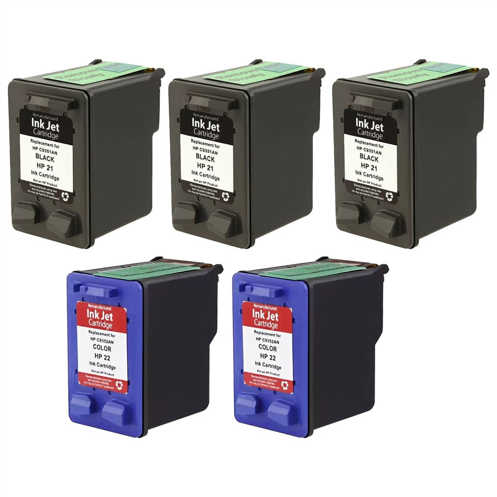 Compatible HP 21 & 22 (Black and Tri-Color) Ink Cartridge - Black 190 - Color 165 Page Yield