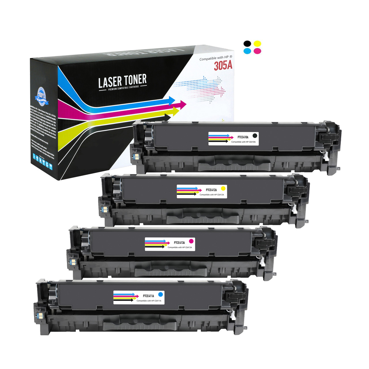 Compatible HP 305A (CE410A) All Colors High Yield Toner Cartridge - 2,600 Page Yield