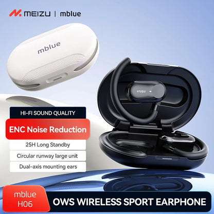 MEIZU Mblue H06 OWS Headset Wireless bluetooth Earphone HiFi Sound ENC Call Noise Reduction DNS Sound Transmission 25H Standby Time Earhooks Sports Headphones - Beige
