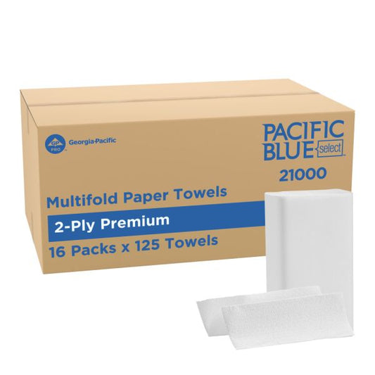 Georgia Pacific Professional Pacific Blue Select Multi-Fold 2-Ply Paper Towel, 9.2 x 9.4, White, 125/Pack, 16 Packs/Carton