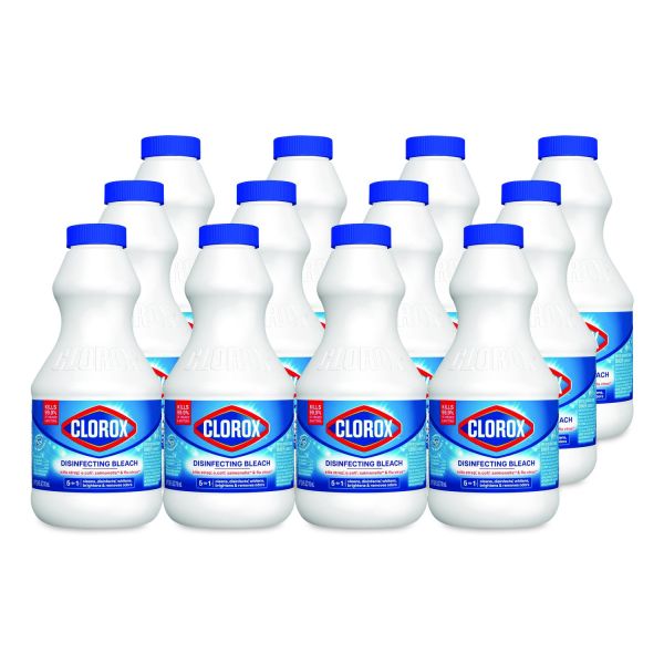 Clorox Concentrated Regular Disinfecting Bleach, Unscented, 24 oz Bottle, 12/Carton