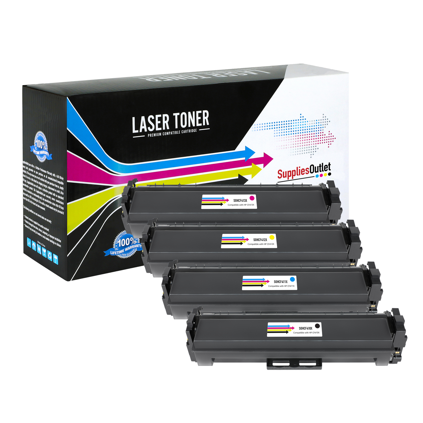 Compatible HP 410X All Colors High Yield Toner Cartridge - Page Yield Black 6,500 - Color 5,000