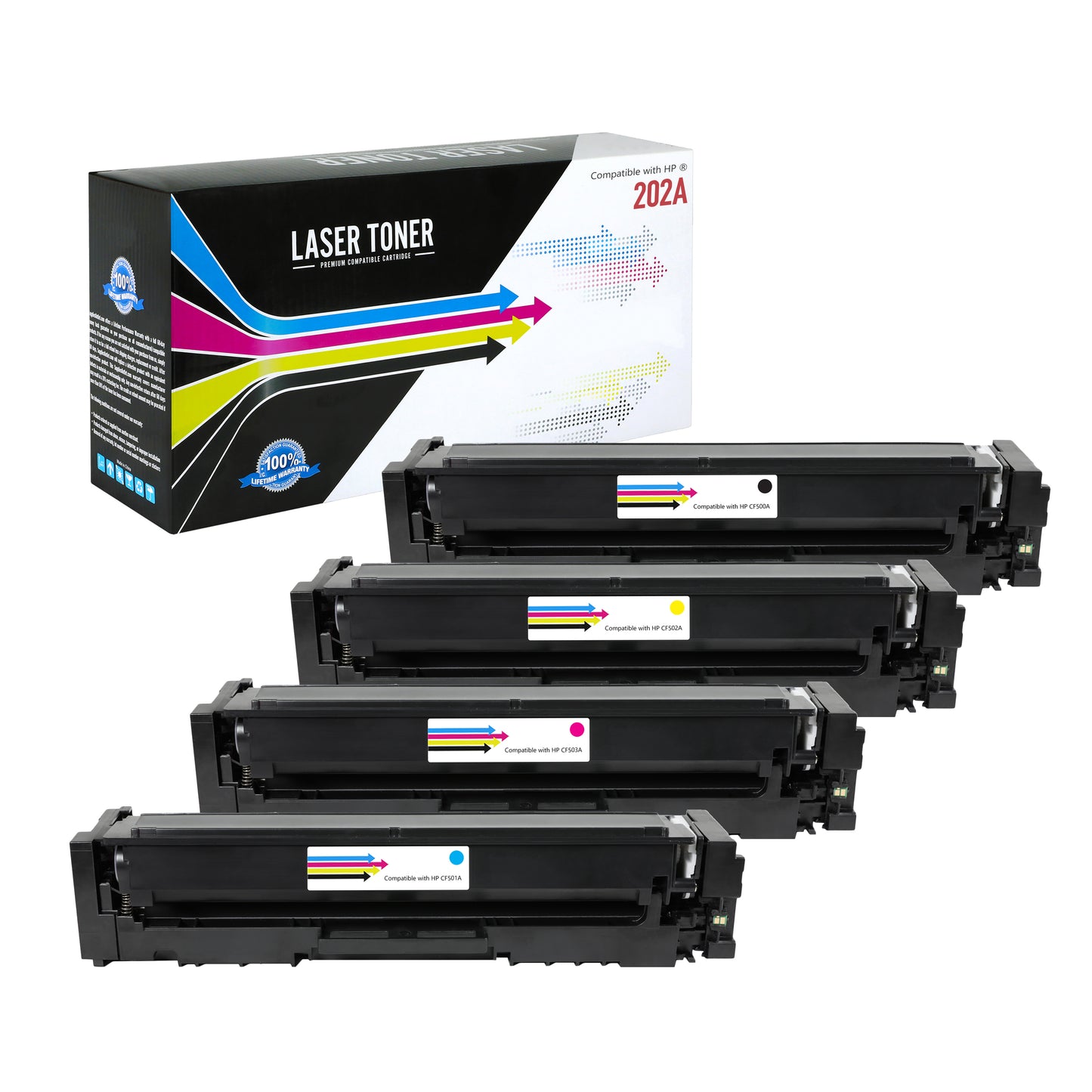 Compatible HP 202A All Colors Toner Cartridge - Black  1,400 - Color 1,300 Page Yield