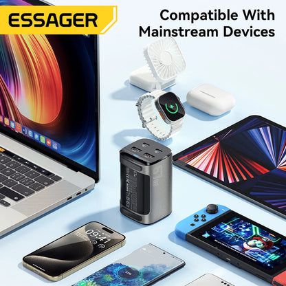 ESSAGER ES-CD35 67W 4-Port USB PD Charger 2USB-A+2USB-C PD3.0 QC4.0 AFC FCP SCP PPS BC1.2 DCP Apple2.4A Fast Charging Wall Charger Adapter EU Plug US Plug with 1M C8