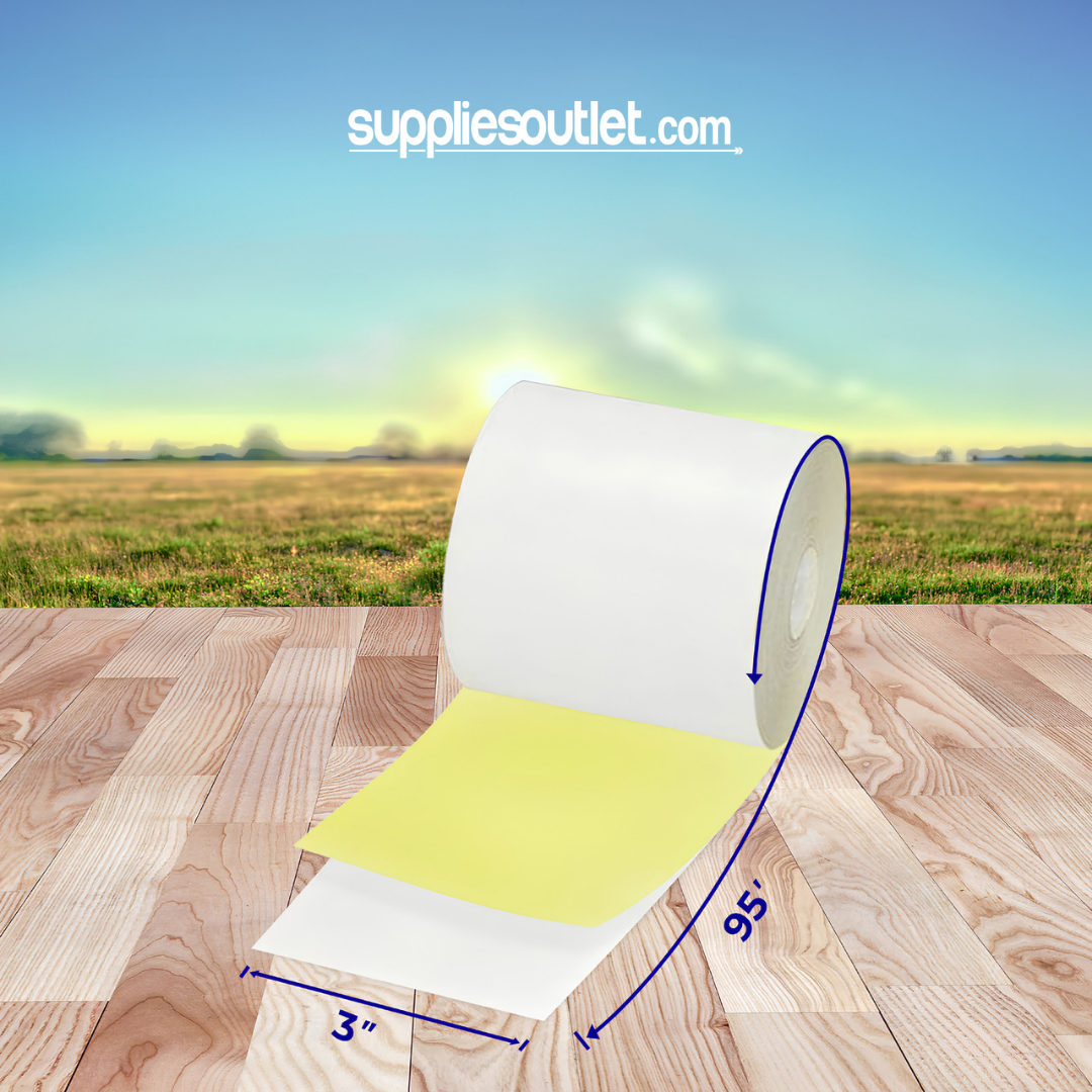 3" x 95' 2-Ply Carbonless Paper (50 rolls/case)