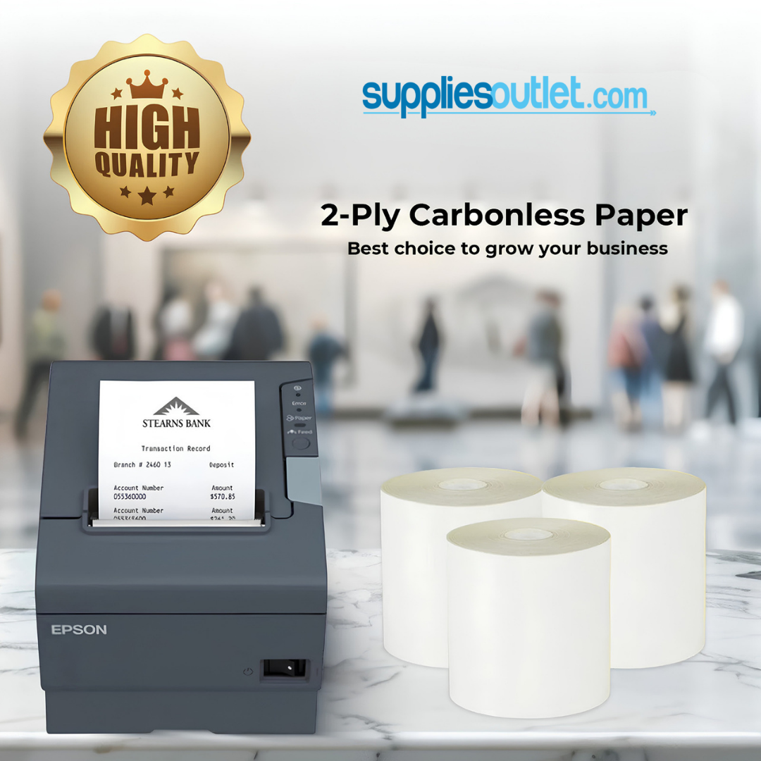 3" x 95' 2-Ply Carbonless Paper (50 rolls/case)