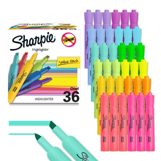 Sharpie Tank Highlighters, Chisel Tip, Assorted Color Highlighters, Value Pack, 36 Count