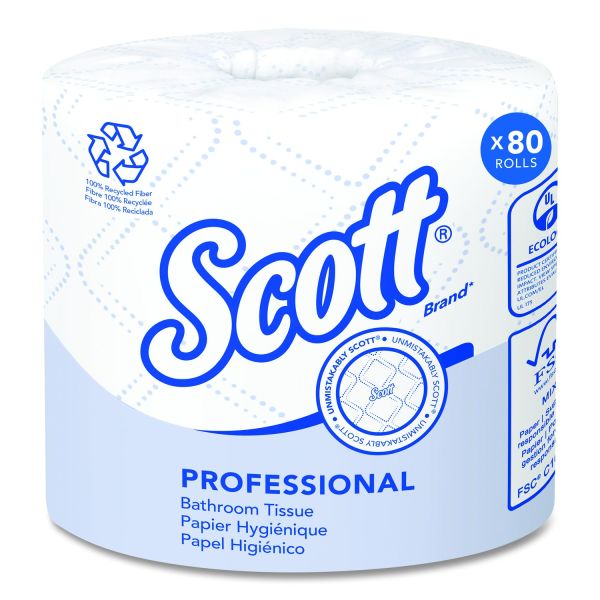 Scott Professional 100% Recycled Fiber Standard Toilet Paper, Elevated Design, 2-Ply, Individually Wrapped, 473 Sheets Per Roll, Pack Of 80 Rolls