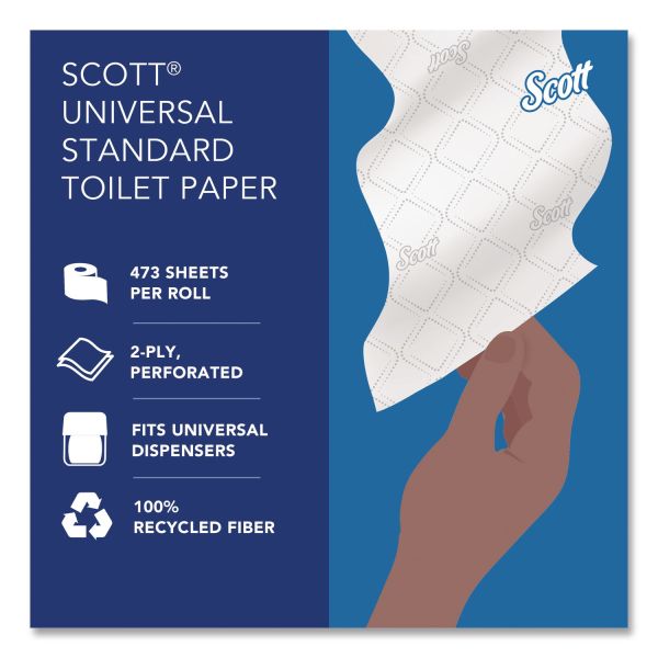 Scott Professional 100% Recycled Fiber Standard Toilet Paper, Elevated Design, 2-Ply, Individually Wrapped, 473 Sheets Per Roll, Pack Of 80 Rolls