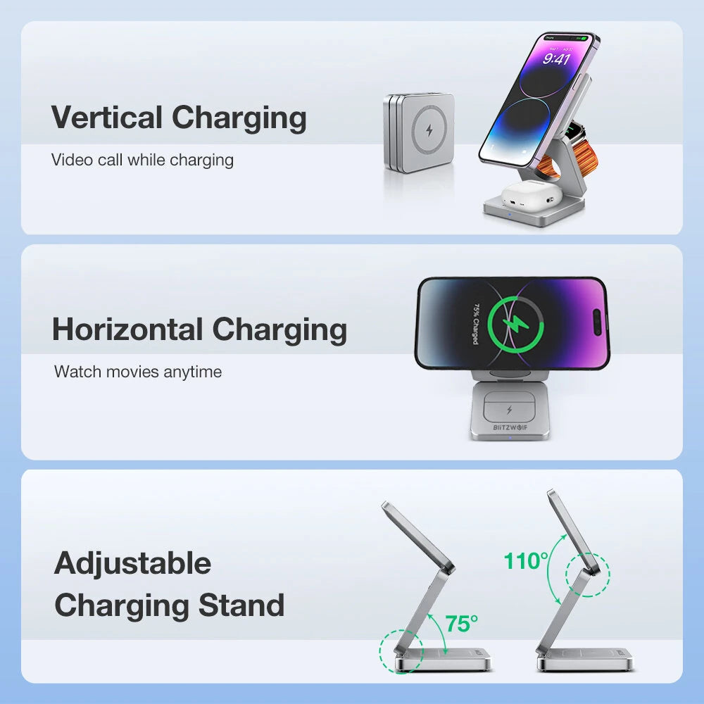 BlitzWolf BW-iw30 3-in-1 Foldable Magnetic 15W Wireless Charger