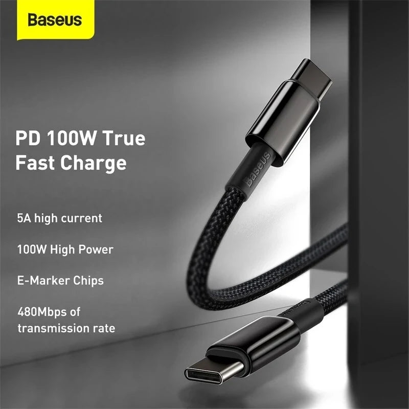 Baseus CW-YMS 100W USB-C to USB-C PD Cable PD3.0 Power Delivery QC4.0 Fast Charging Data Transmission Cord Line For Samsung Galaxy Note 20 For iPad Pro 2020 MacBook Air 2020 Mi 10 Huawei P40 - 1M