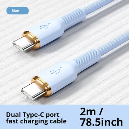 100W Type-C to Type-C Fast Charging Cable 6A Super Charge Silicone USB-C Data Cable for Android Phones 1m 2m