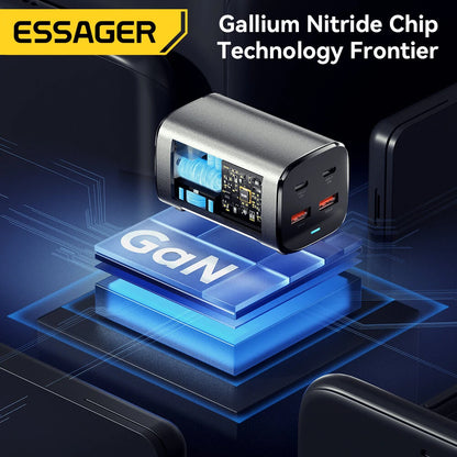 ESSAGER ES-CD35 67W 4-Port USB PD Charger 2USB-A+2USB-C PD3.0 QC4.0 AFC FCP SCP PPS BC1.2 DCP Apple2.4A Fast Charging Wall Charger Adapter EU Plug US Plug with 1M C8