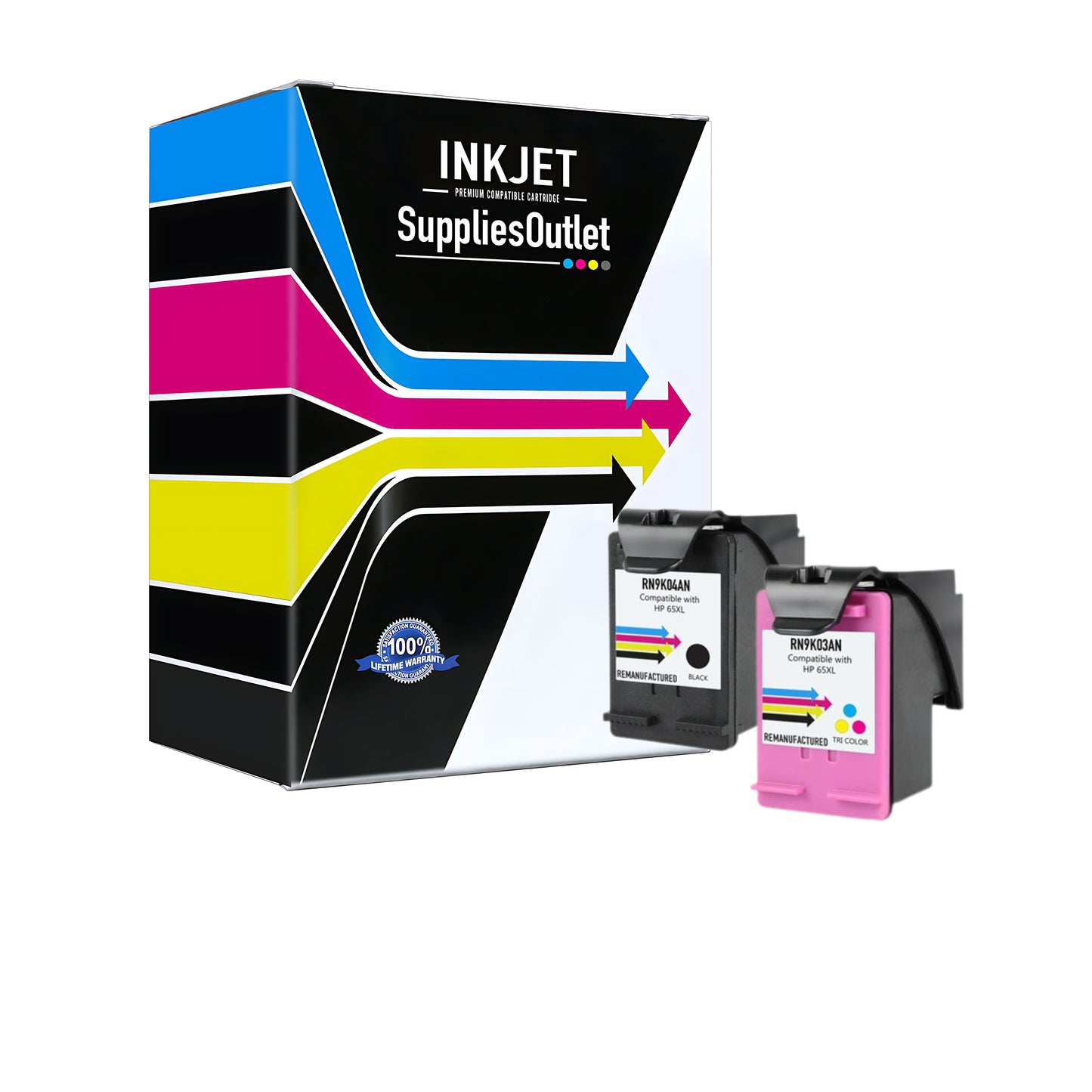 Remanufactured HP 65XL (N9K04AN) Black and Tri-Color High Yield Ink Cartridge - 300 Page Yield