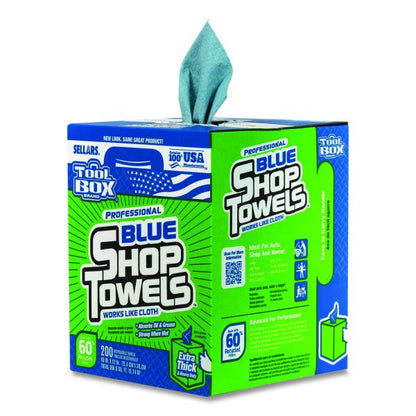 Sellars TOOLBOX Blue Shop Towels, 1-Ply, 10 x 12, Blue, 200 Sheets/Box, 4 Boxes/Carton