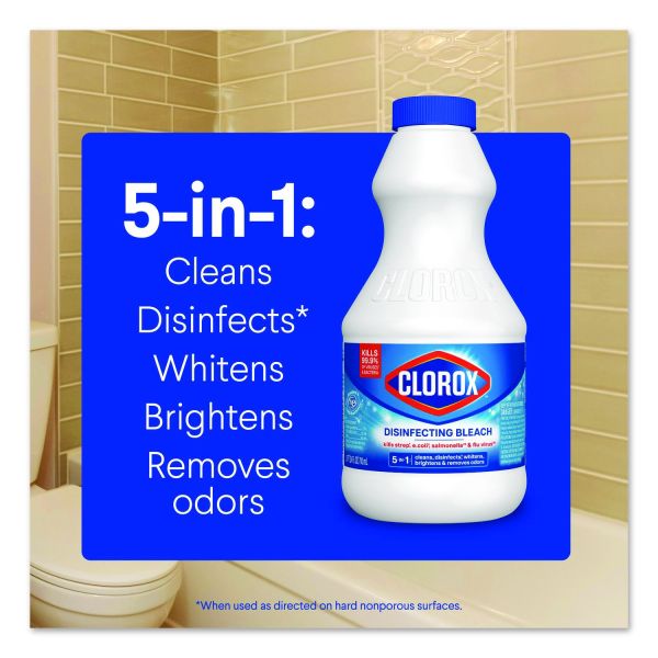 Clorox Concentrated Regular Disinfecting Bleach, Unscented, 24 oz Bottle, 12/Carton