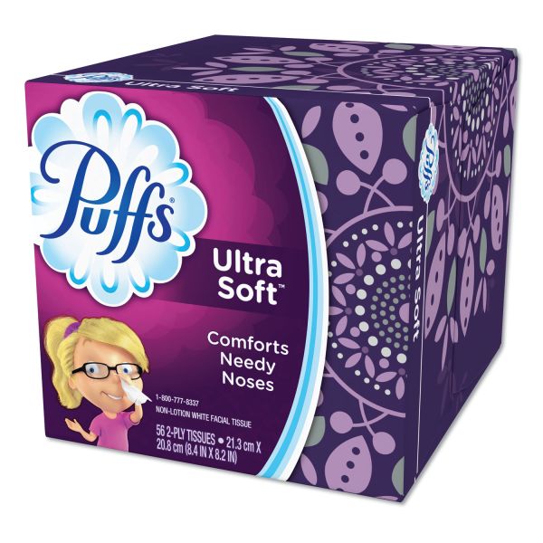 Puffs Ultra Soft 2-Ply Facial Tissue, White, 56 Tissues Per Box, Case Of 24 Boxes