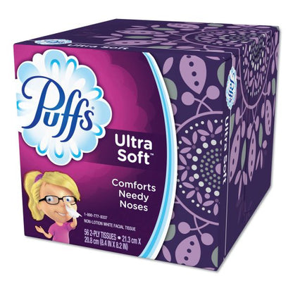 Puffs Ultra Soft 2-Ply Facial Tissue, White, 56 Tissues Per Box, Case Of 24 Boxes