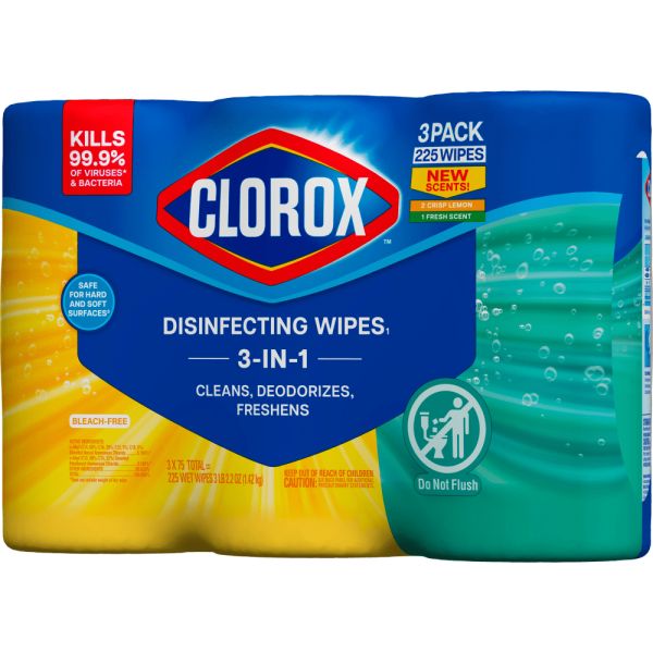 Clorox Disinfecting Cleaning Wipes Variety Pack, Fresh Scent and Crisp Lemon, 75 Count Each, Pack of 3 (60379)