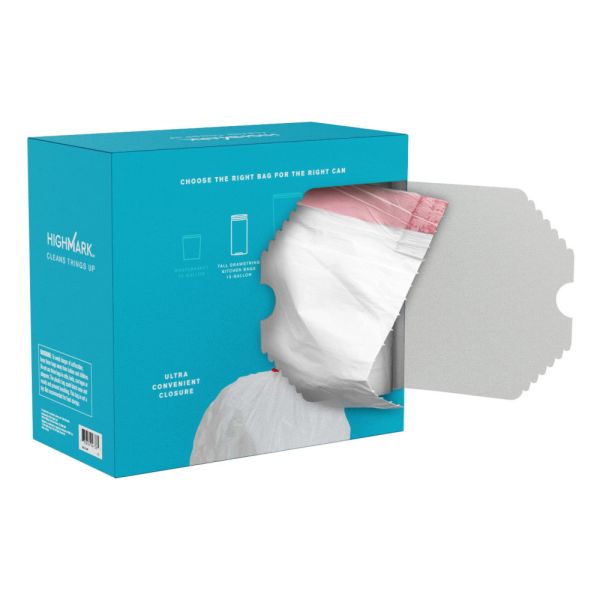 Highmark Tall 0.9 mil Drawstring Kitchen Trash Bags, 0.9mil, 13 Gallon, 27.375" x 24", White, Box Of 120