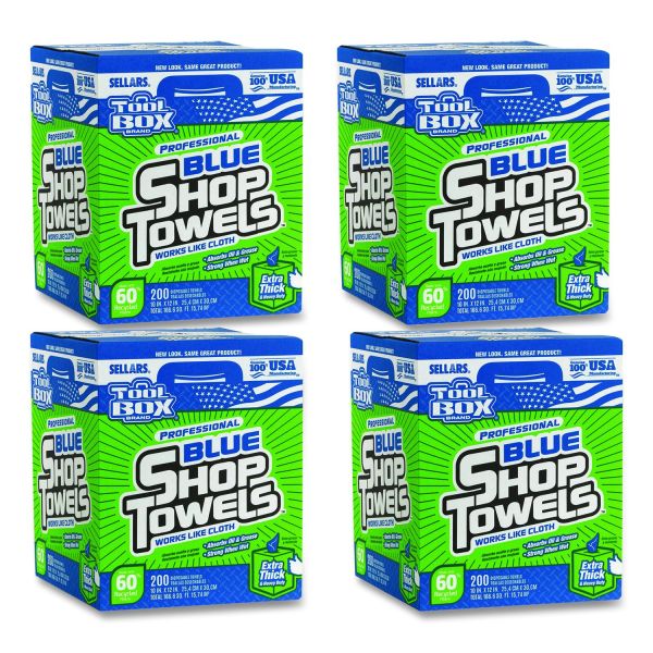 Sellars TOOLBOX Blue Shop Towels, 1-Ply, 10 x 12, Blue, 200 Sheets/Box, 4 Boxes/Carton