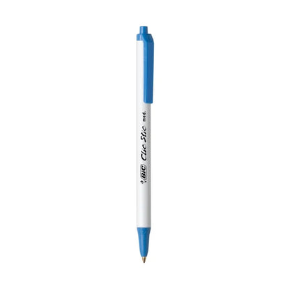 BIC Clic Stic Retractable Ballpoint Pens, Medium Point, 1.0 mm, White Barrel, Blue Ink, Pack Of 12