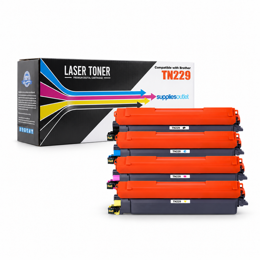 Compatible Brother TN229 (All Colors) High Yield Toner Cartridge - Black 3,000 - Color 2,300 Page Yield