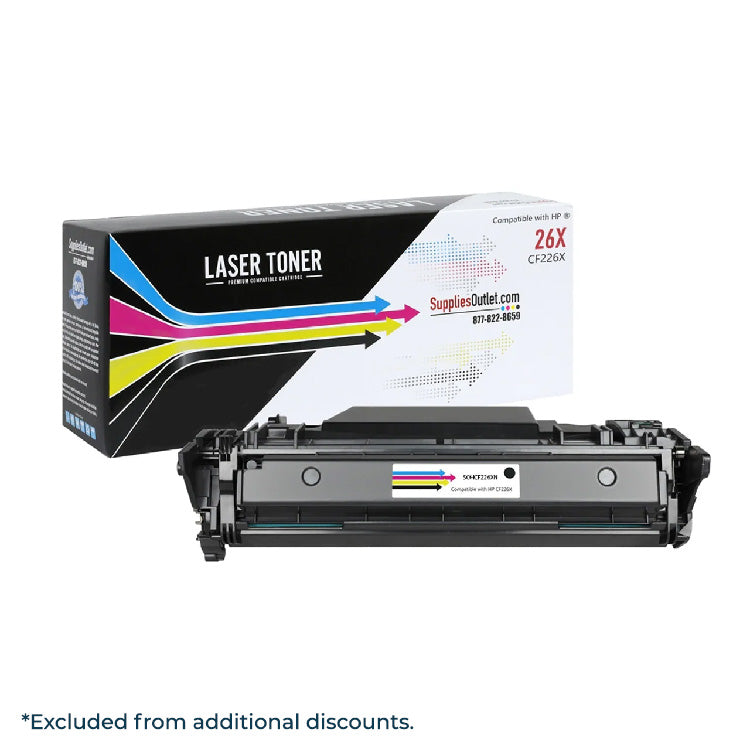 Laser toner cartridge with packaging on a white background