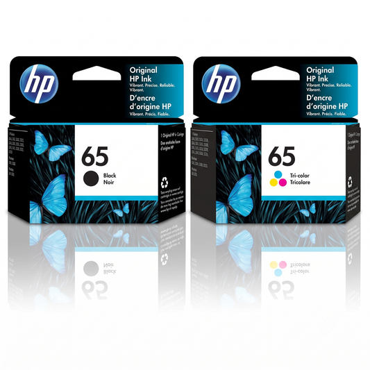 HP 65 (N9K02AN) Black and Tri-Color Ink Cartridge - Black 120 - Color 100 Page Yield