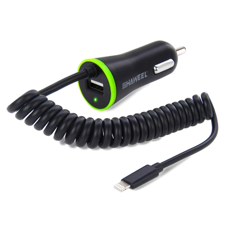 HAWEEL 5V 2.1A 8 pin USB Car Charger with Spring Cable, Length: 25cm-120cm