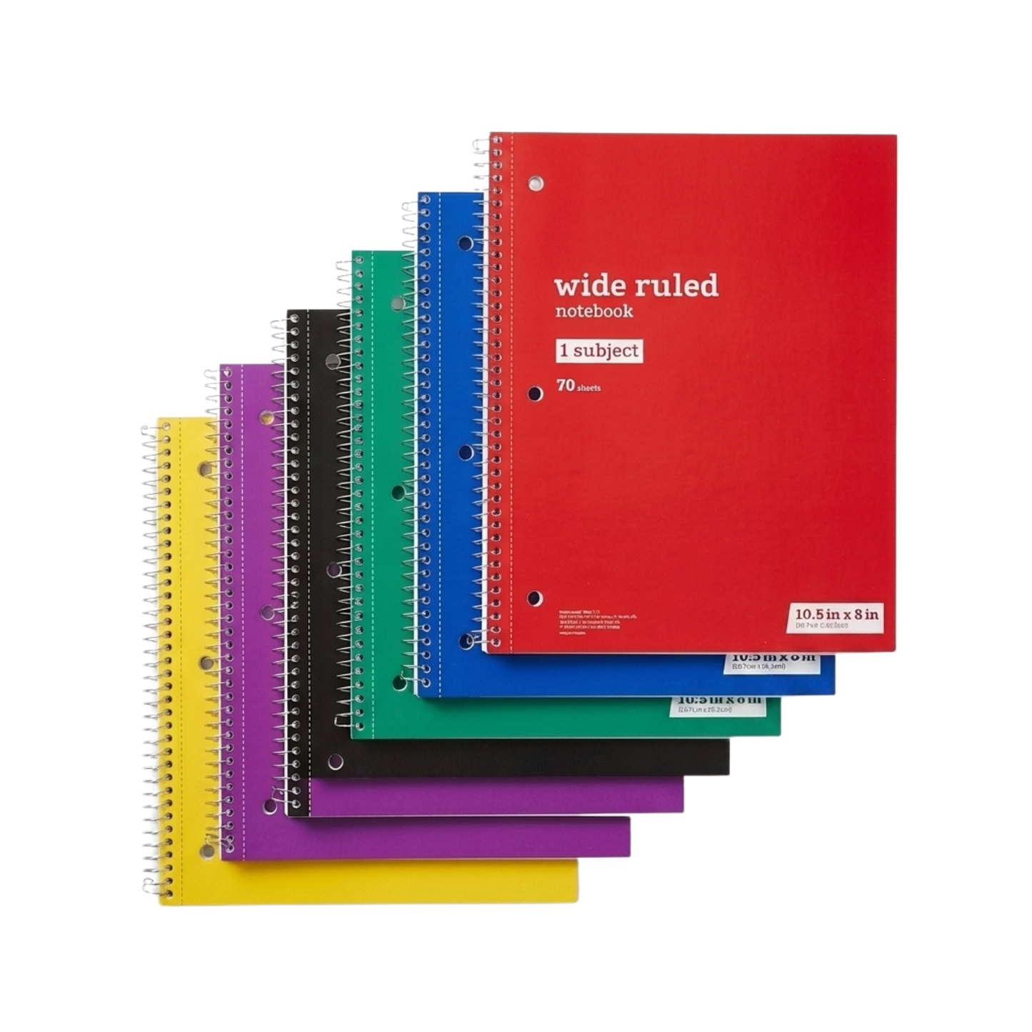 Just Basics Spiral Notebook, 8" x 10-1/2", Wide Ruled, 70 Sheets, Assorted Colors, Pack Of 6 Notebooks