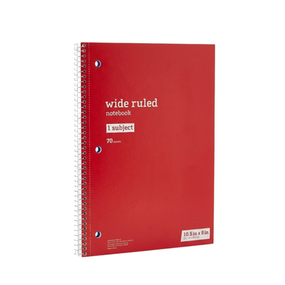 Just Basics Spiral Notebook, 8" x 10-1/2", Wide Ruled, 70 Sheets, Assorted Colors, Pack Of 6 Notebooks