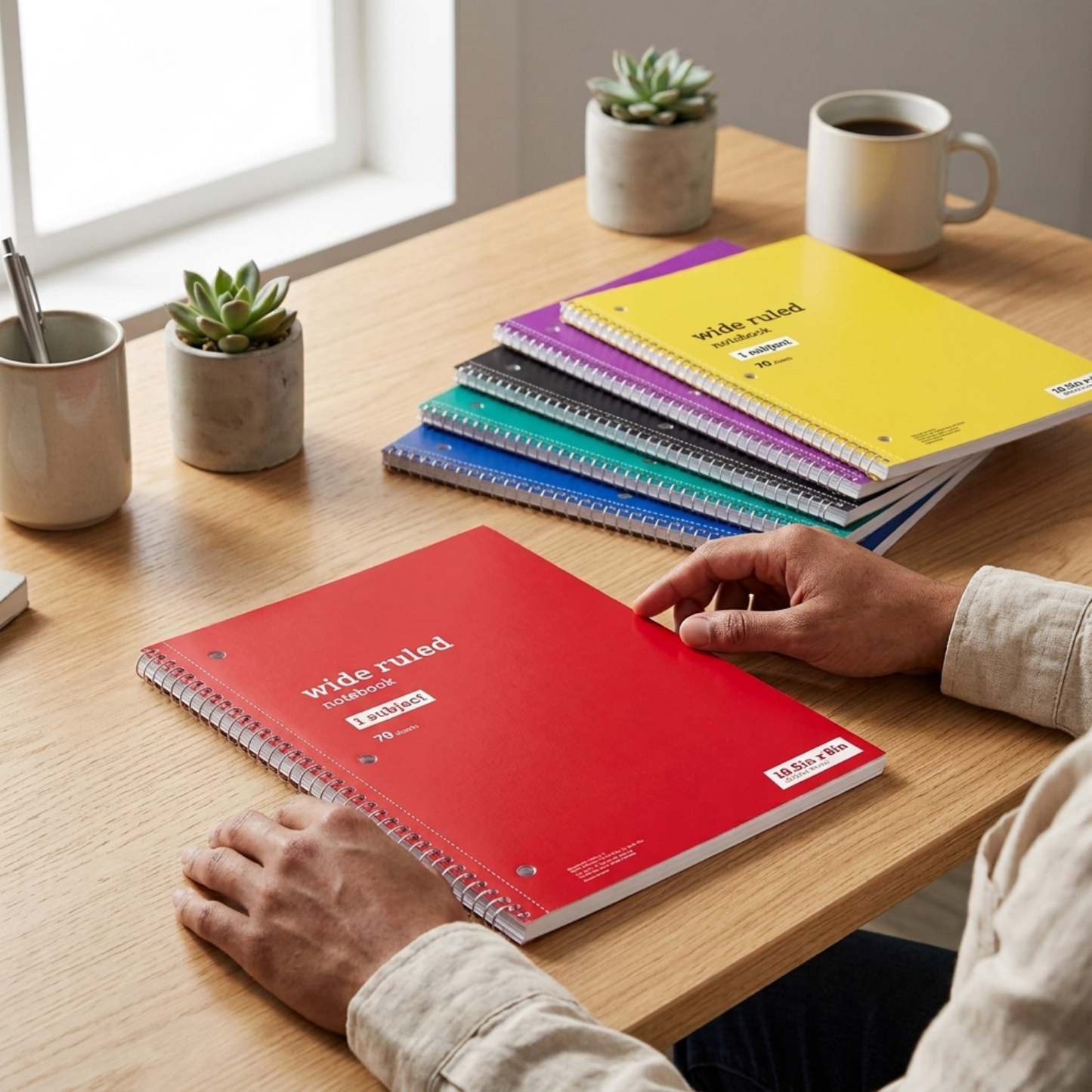 Just Basics Spiral Notebook, 8" x 10-1/2", Wide Ruled, 70 Sheets, Assorted Colors, Pack Of 6 Notebooks