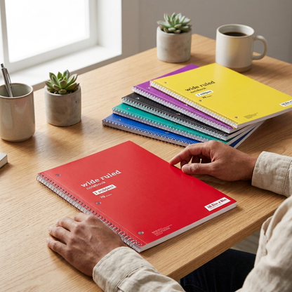 Just Basics Spiral Notebook, 8" x 10-1/2", Wide Ruled, 70 Sheets, Assorted Colors, Pack Of 6 Notebooks