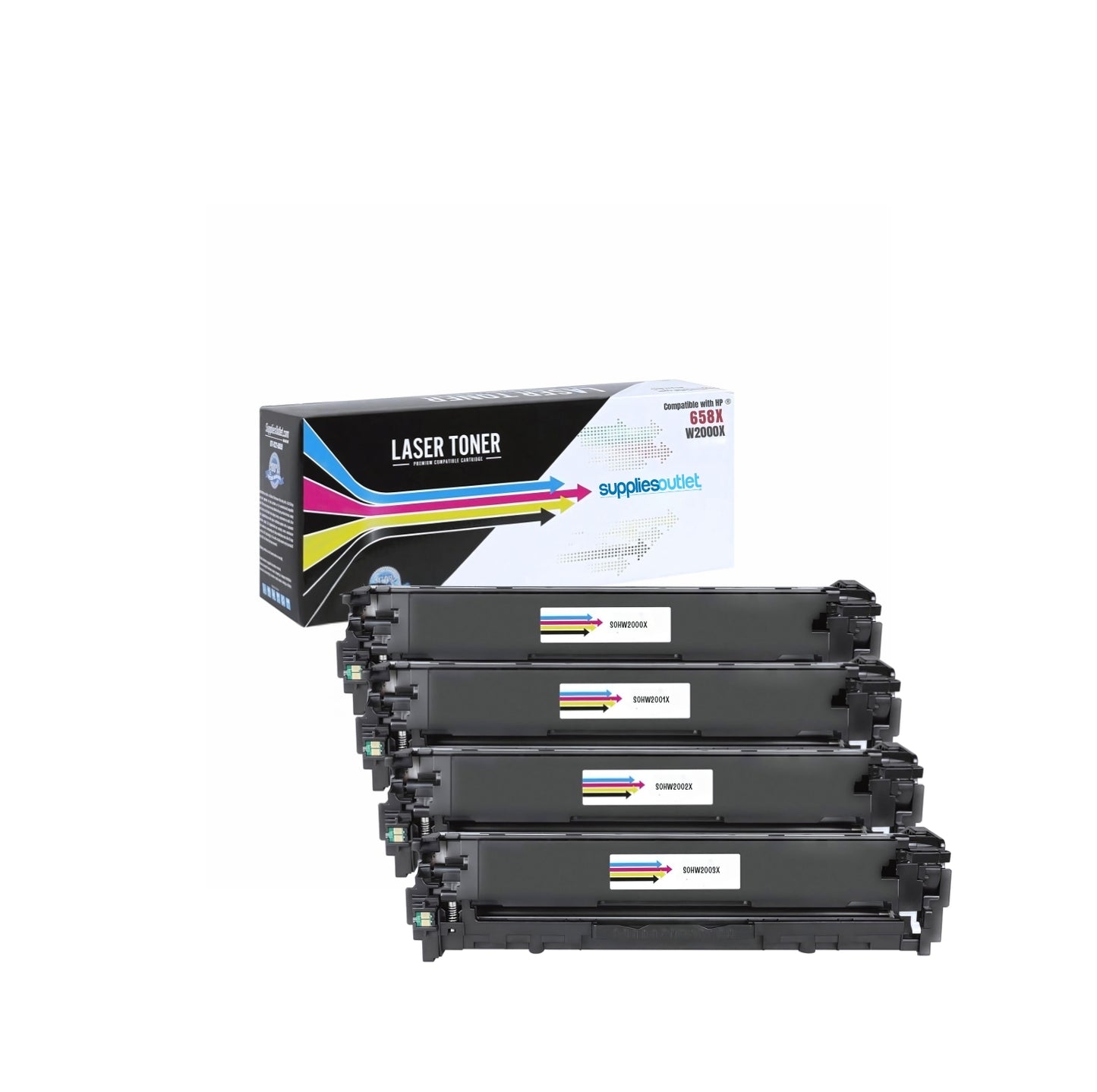 Compatible HP W2000X (658X) High Yield Toner Cartridge by SuppliesOutlet - Black 33,000 Page Yield / Color 28,000 Page Yield