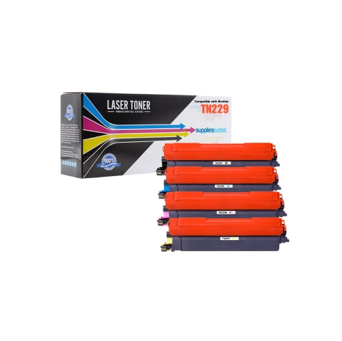 Compatible Brother TN229 (TN-229) All Colors Toner Cartridge - 3,000 High Yield Black / 2,300 Page High Yield Color