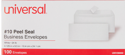 Peel Seal Strip Business Envelope, #10, Square Flap, Self-Adhesive Closure, 4.13 x 9.5, White, 100/Box