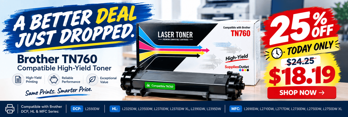 BROTHER TN760 COMPATIBLE TONER NOW $18.19