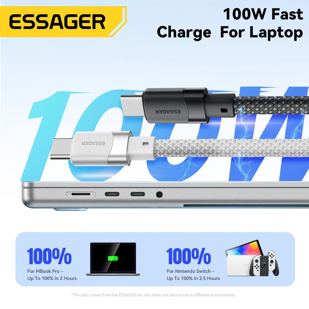ESSAGER ES-X53 5A 60W/100W USB-C to USB-C Cable Fast Charging Data Cable