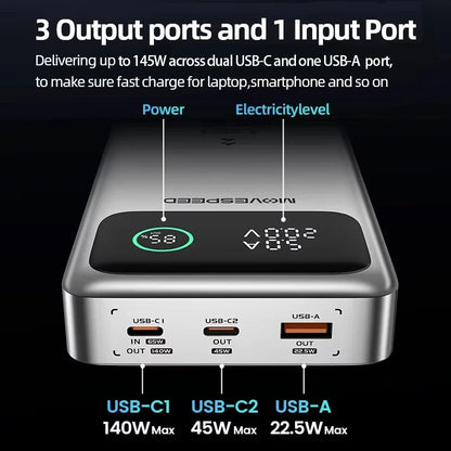 MOVESPEED M25Pro 145W 25000mAh Power Bank LED Display External Battery Power Supply with 1 Input & 3 Outputs Support PD3.1 Fast Charging for iPhone 16 16 Pro 15 14 13 Pro Max for Xiaomi 15pro for Samsung Galaxy S25 Ultra - Silver