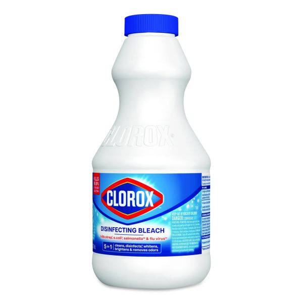 Clorox Concentrated Regular Disinfecting Bleach, Unscented, 24 oz Bottle, 12/Carton