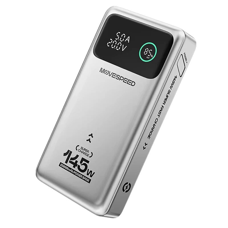 MOVESPEED M25Pro 145W 25000mAh Power Bank LED Display External Battery Power Supply with 1 Input & 3 Outputs Support PD3.1 Fast Charging for iPhone 16 16 Pro 15 14 13 Pro Max for Xiaomi 15pro for Samsung Galaxy S25 Ultra - Silver