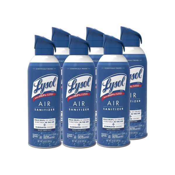 LYSOL Brand Air Sanitizer Spray, White Linen Scent, 10 oz Aerosol Spray, 6/Carton